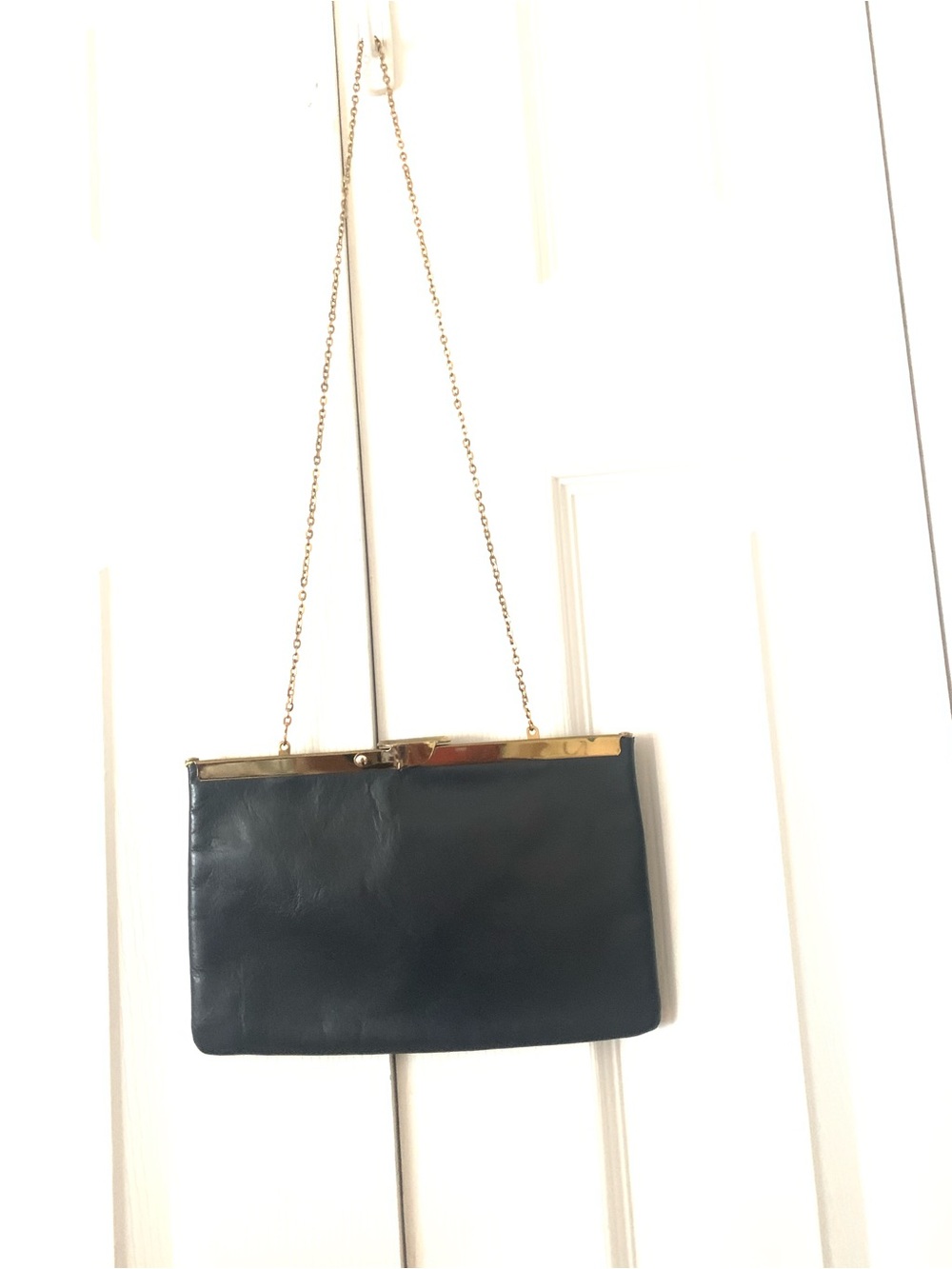 Etra Vintage Leather Navy blue Clutch with Gold Chain Frame